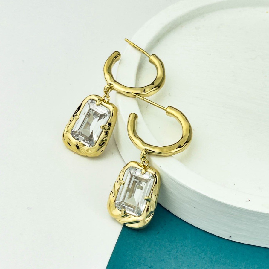 Golden Open Circle Zircon Earrings