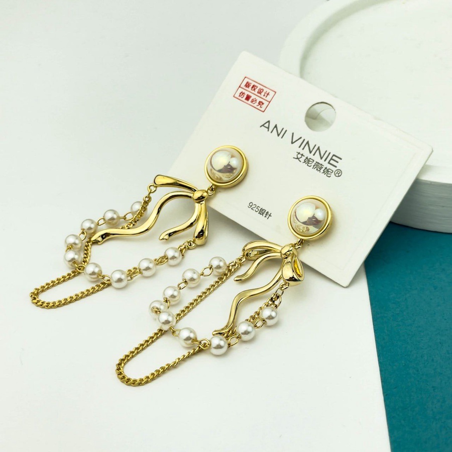 Golden Pearl Chain Drop Earrings