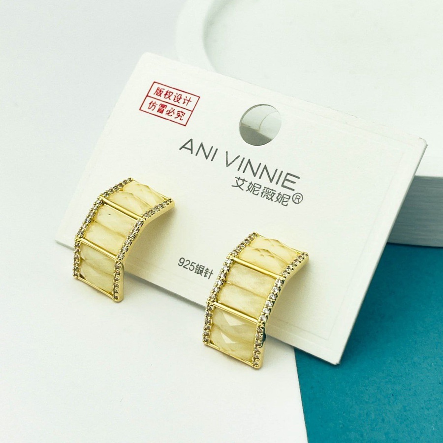 Golden Half Hexagon Zircon Earrings