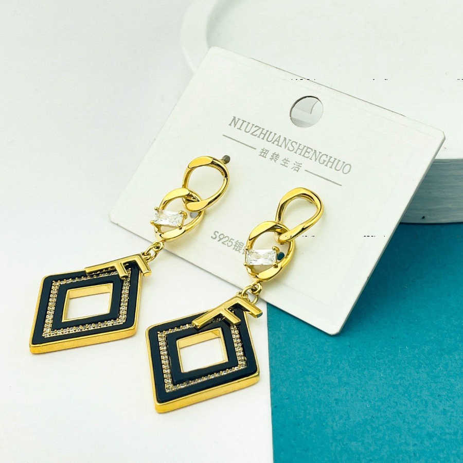 Golden Geometric Zircon F Earrings