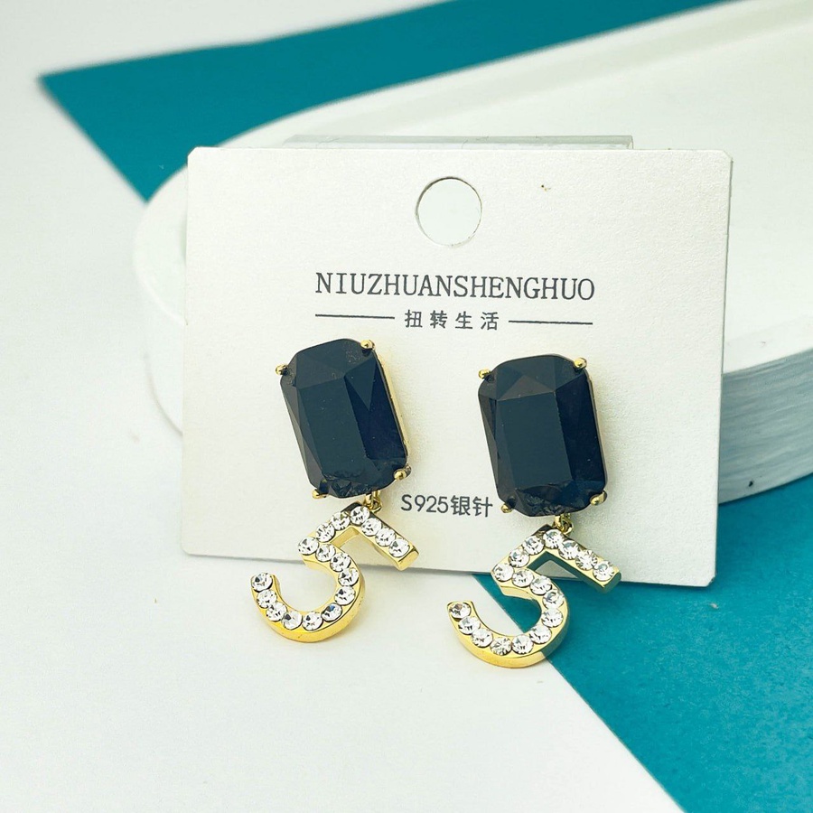 Golden Emerald Zircon Charm Earrings – Number 5 Pendant