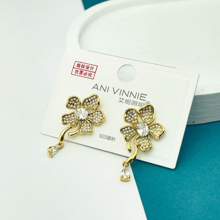 Golden Floral Pearl & Zircon Earrings