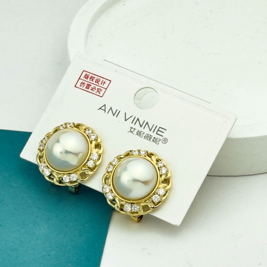 Golden Half-Sphere Pearl & Zircon Earrings