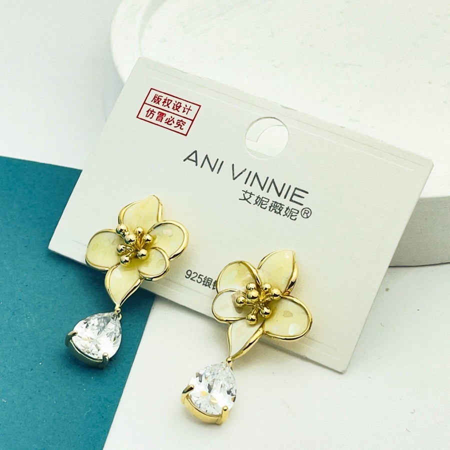 Golden Flower Drop Earrings – Zircon Accent