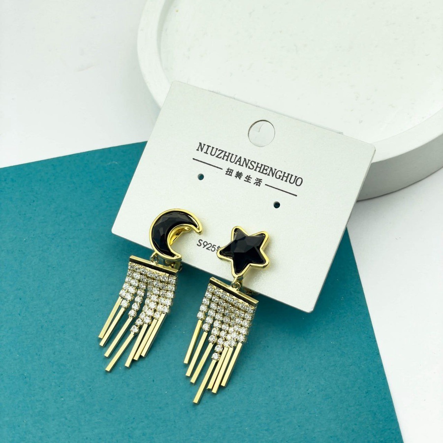 Moon & Star Mismatch Earrings – Golden Zircon Set