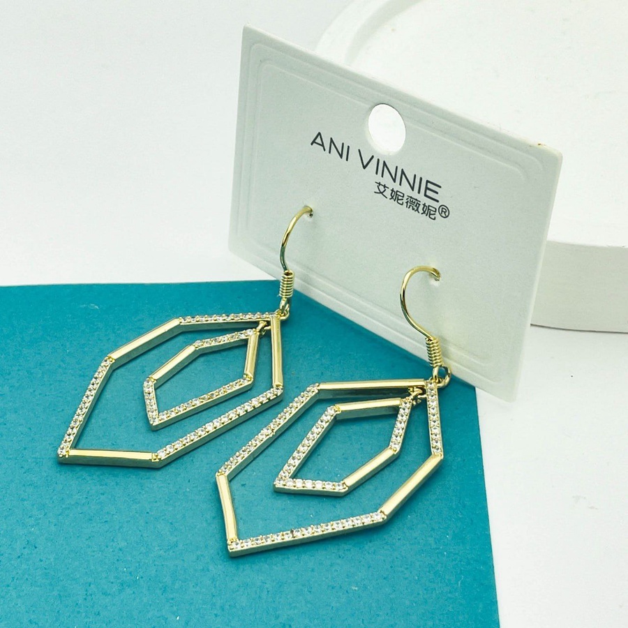 Golden Hexagon Layered Earrings – Zircon Border