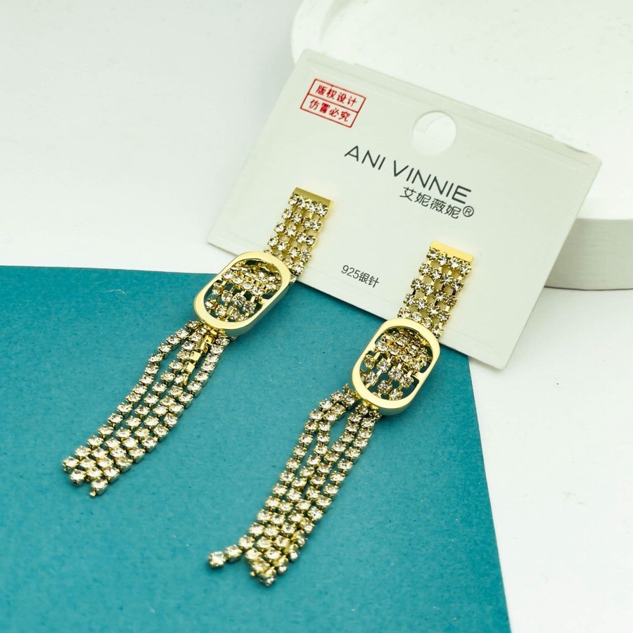 Golden Chain Drop Earrings – Zircon Touch