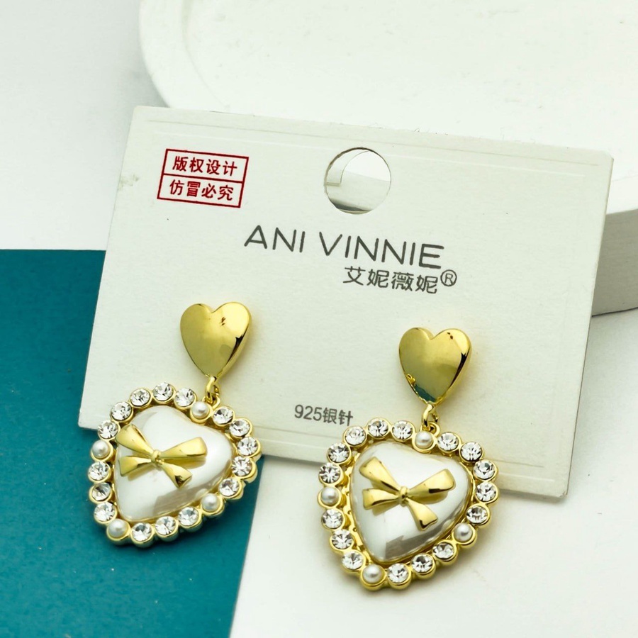 Golden Double Heart Bow Earrings – Zircon Shine