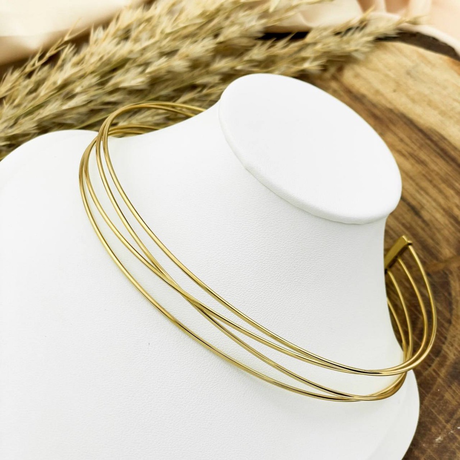 Gold Steel 4-Layer Plain Choker Necklace