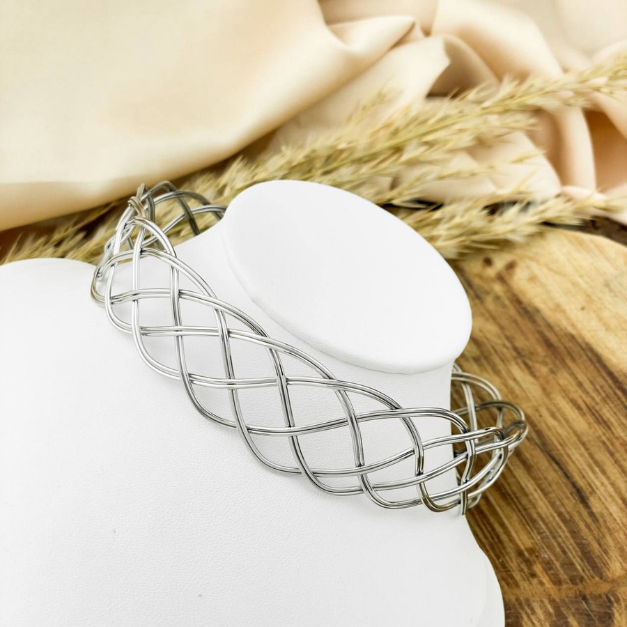 Silver Interwoven Stainless Steel Choker Necklace