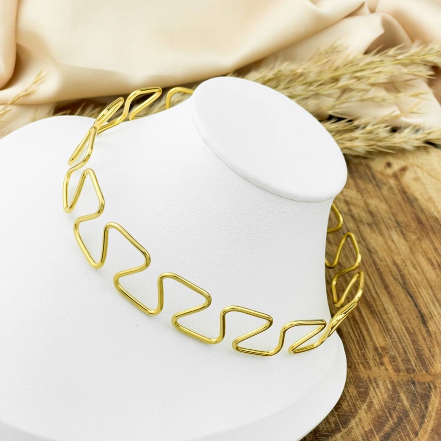 Gold Zigzag Stainless Steel Choker Necklace