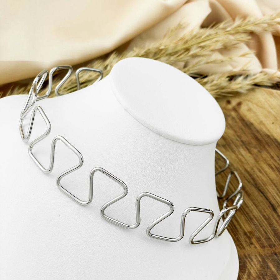 Silver Zigzag Stainless Steel Choker Necklace