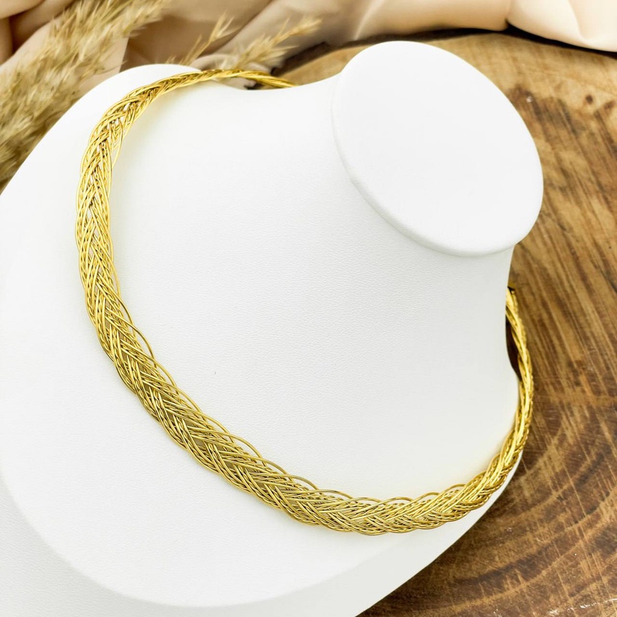 Gold Braided Stainless Steel Choker Necklace – Dense Braid 