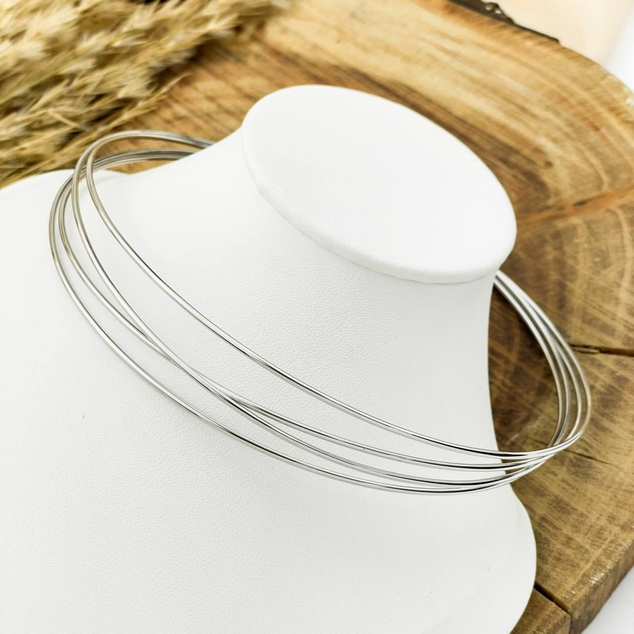 Silver 4-Layer Thin Stainless Steel Choker Necklace