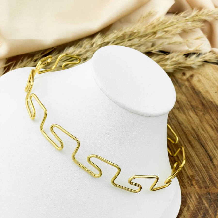 Gold Wavy Stainless Steel Choker Necklace