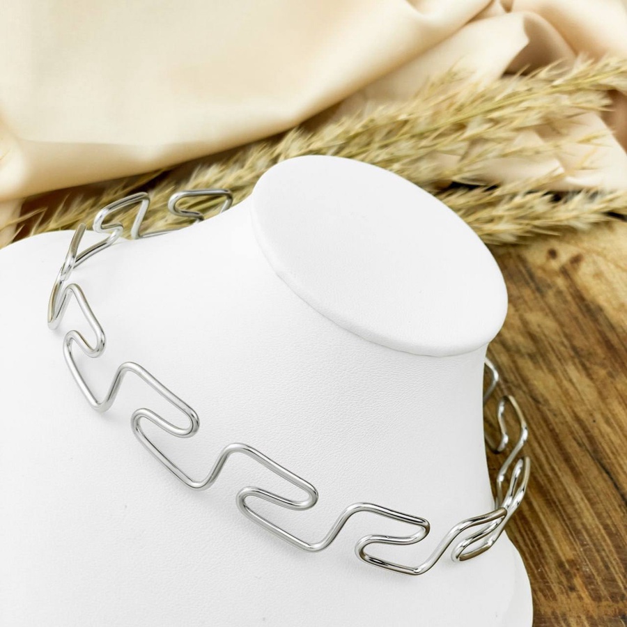 Silver Wavy Stainless Steel Choker Necklace