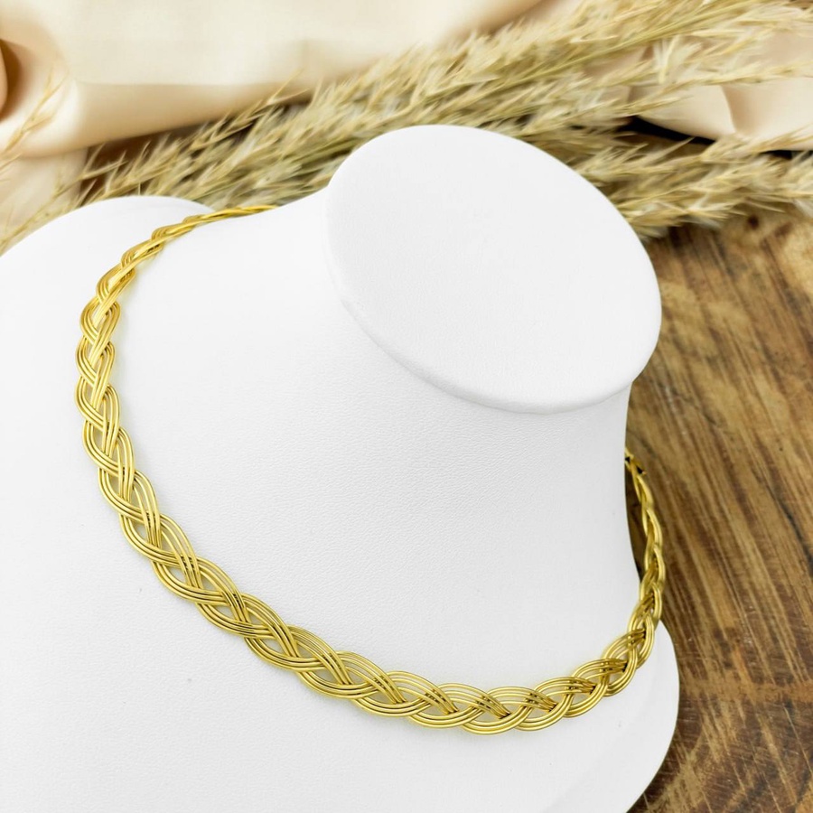 Gold Braided Stainless Steel Choker Necklace – Fine Braid