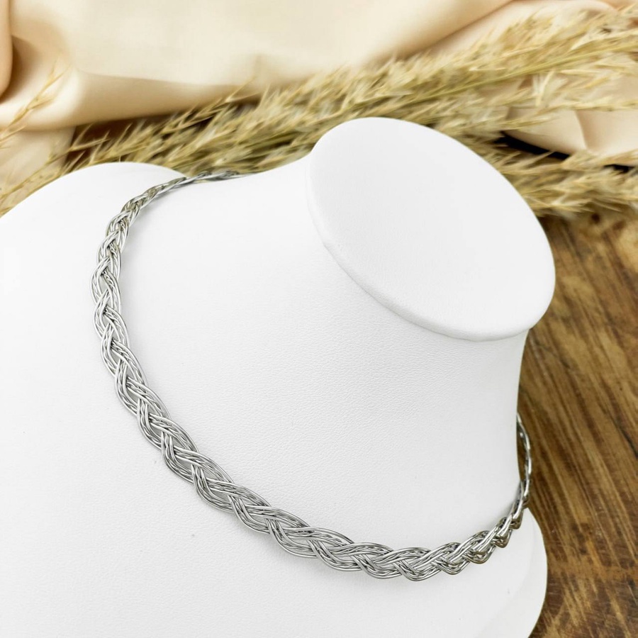 Silver Braided Stainless Steel Choker Necklace - Fine Braid