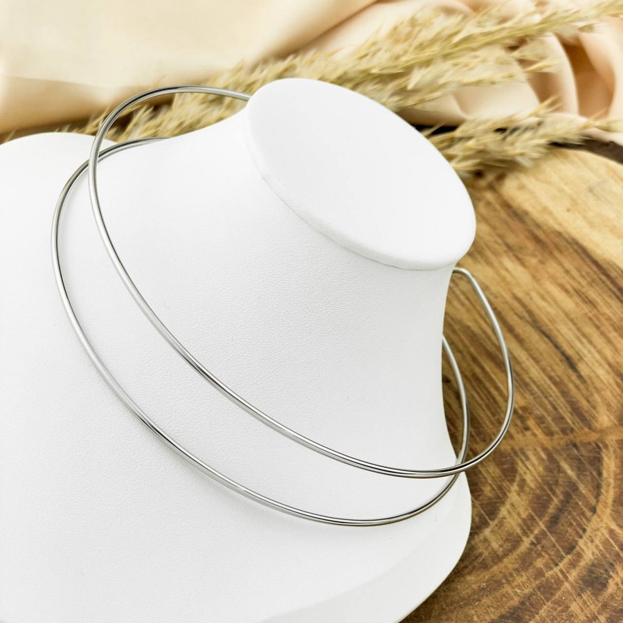 Silver Double-Layer Stainless Steel Choker Necklace