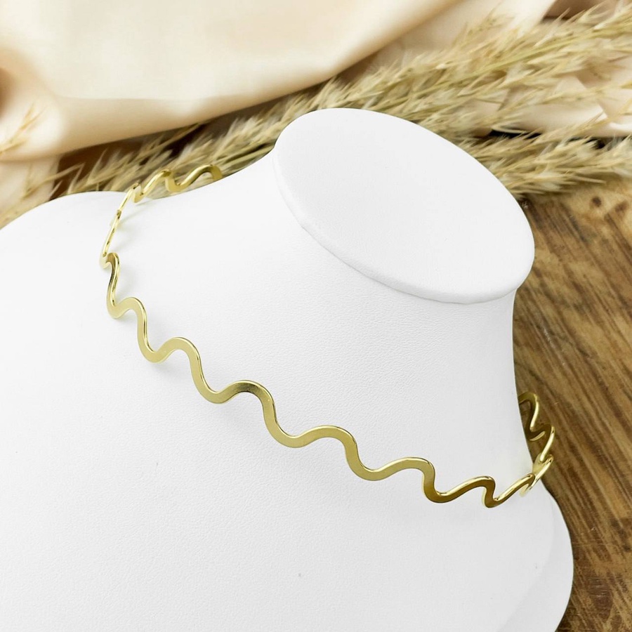Gold Rounded Zigzag Stainless Steel Choker Necklace