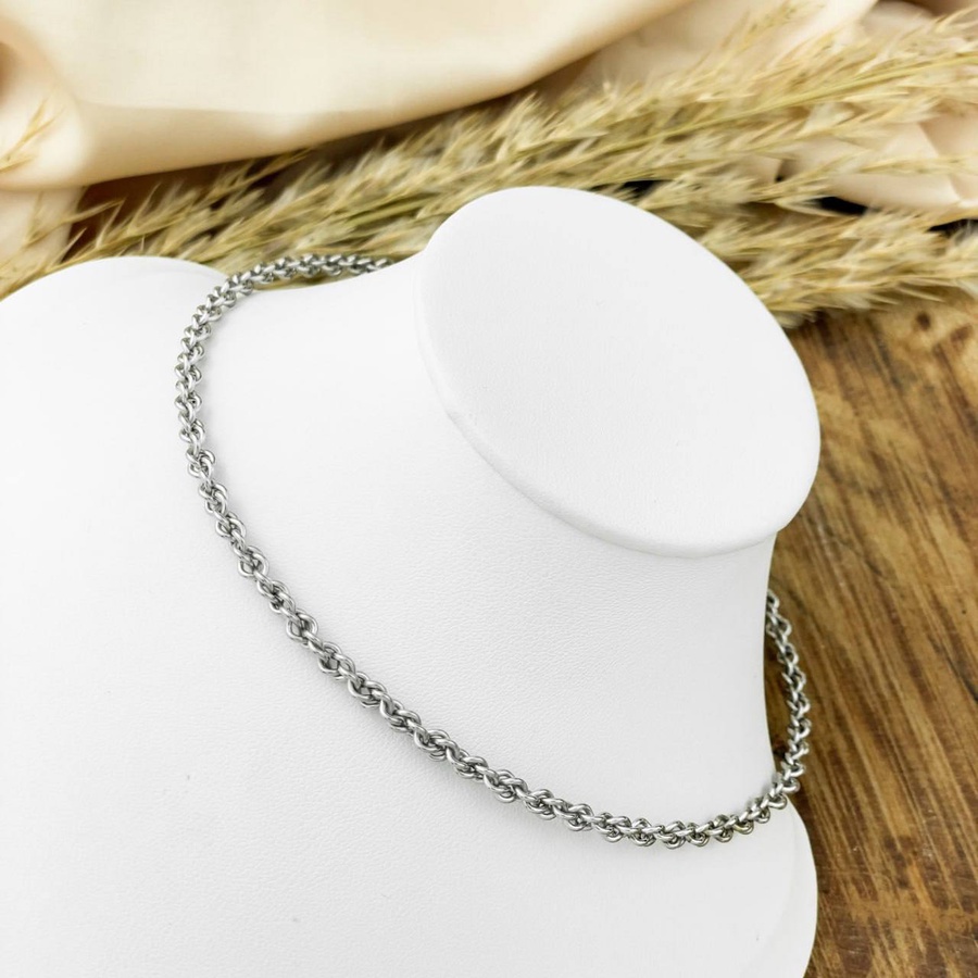 Silver Chain-Link Stainless Steel Choker Necklace