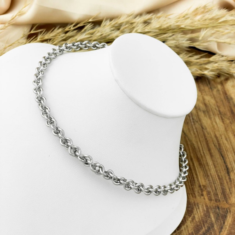 Silver Thick Chain-Link Stainless Steel Choker Necklace