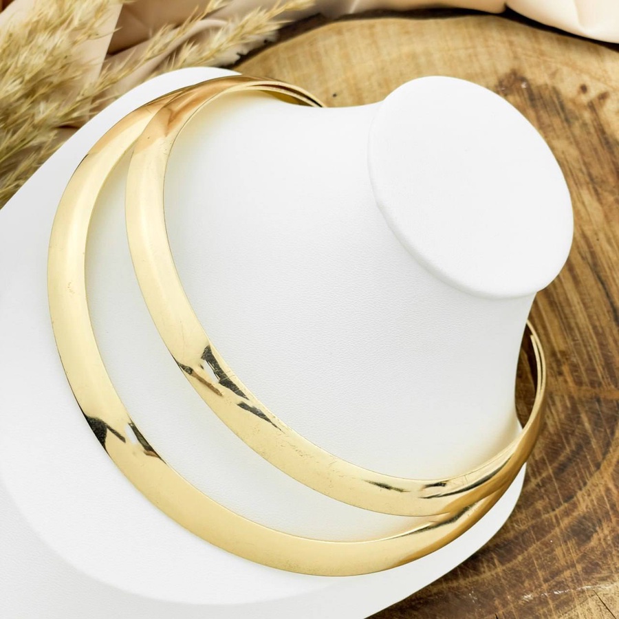 Double-Layer Plain Gold-Plated Choker Necklace