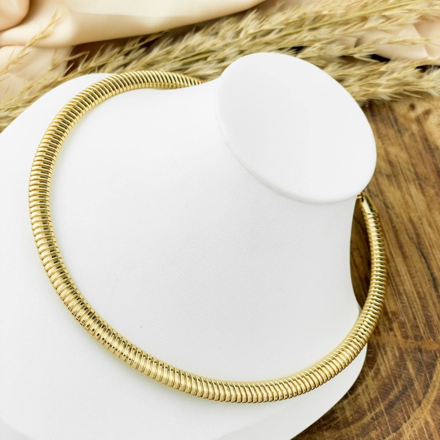 Gold-Plated Adjustable Oval Wrapped Choker Necklace
