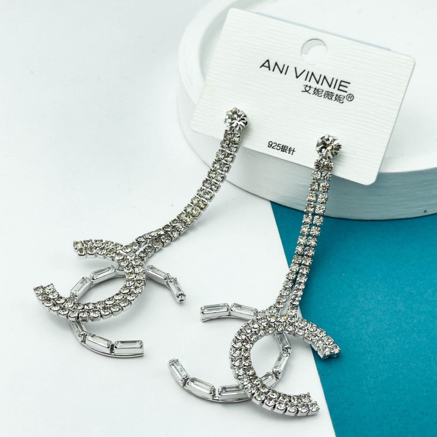 Silver Double C Zircon Earrings