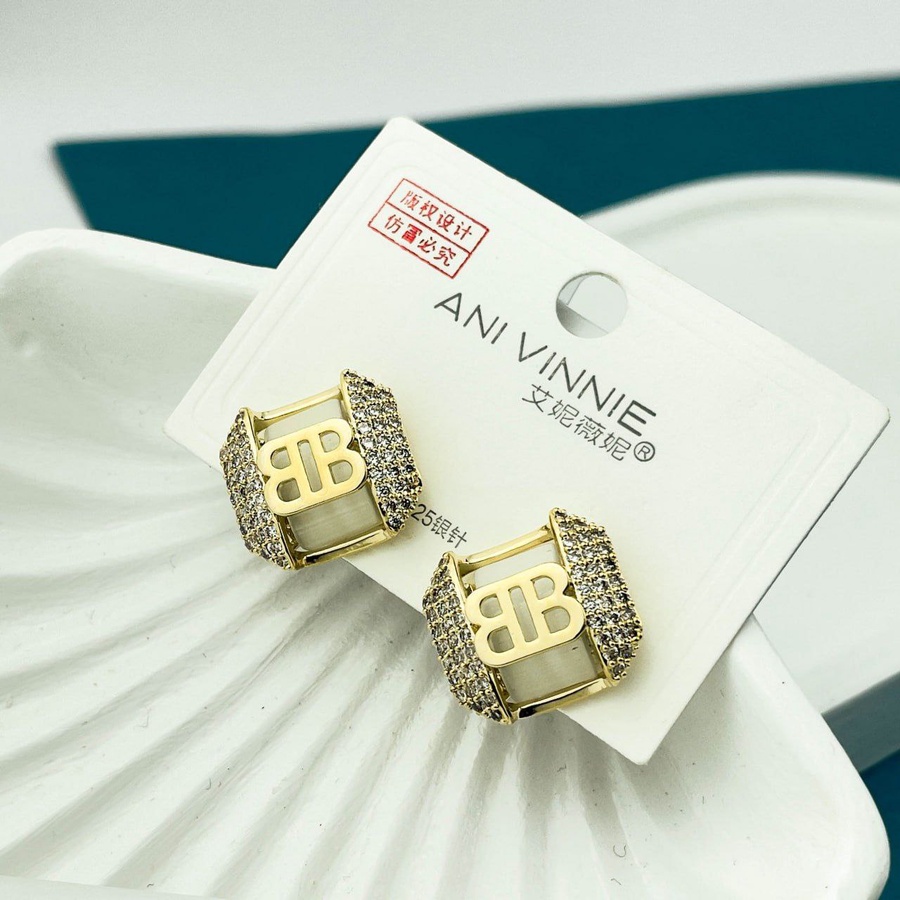 Gold Double B Zircon Earrings
