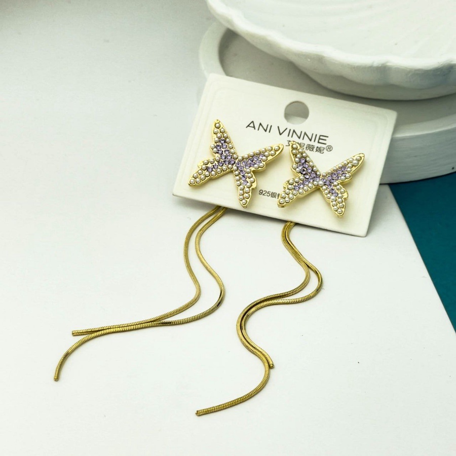 Gold Butterfly Zircon Earrings