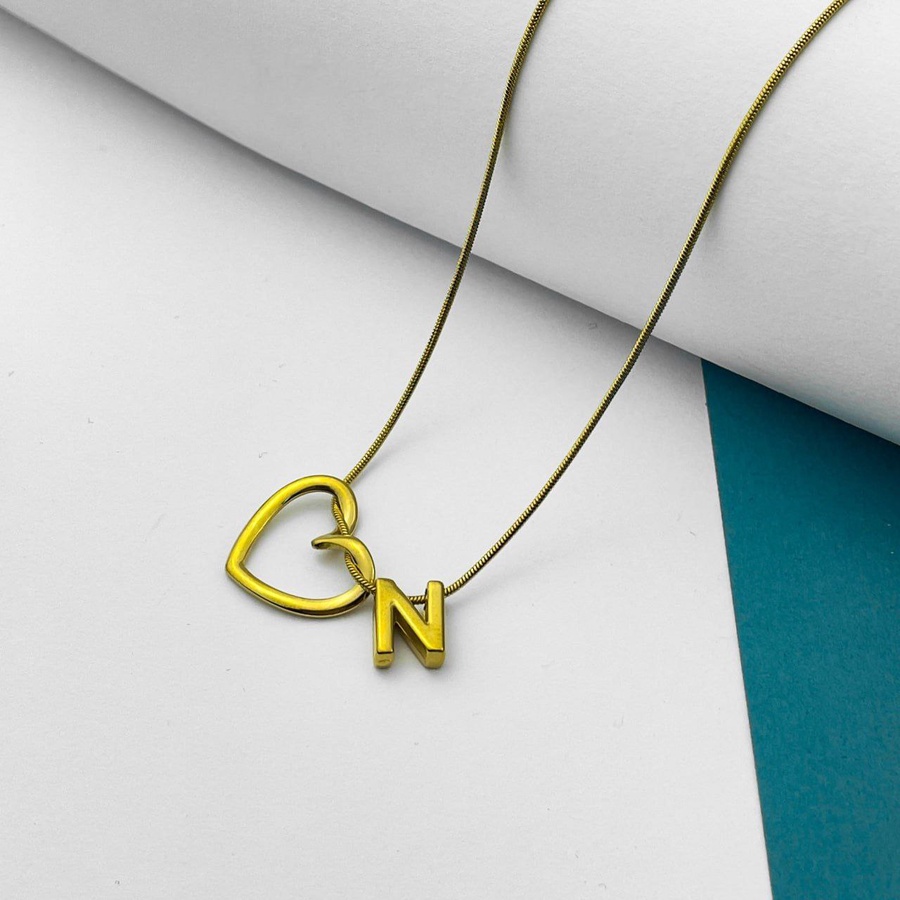 Golden Initial Heart Necklace – Stainless Steel Letter Pendant