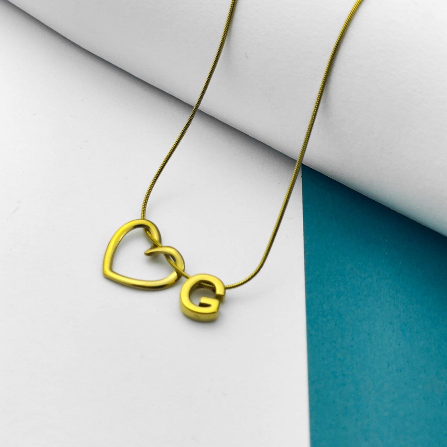 Golden Initial Heart Necklace – Stainless Steel Letter Pendant