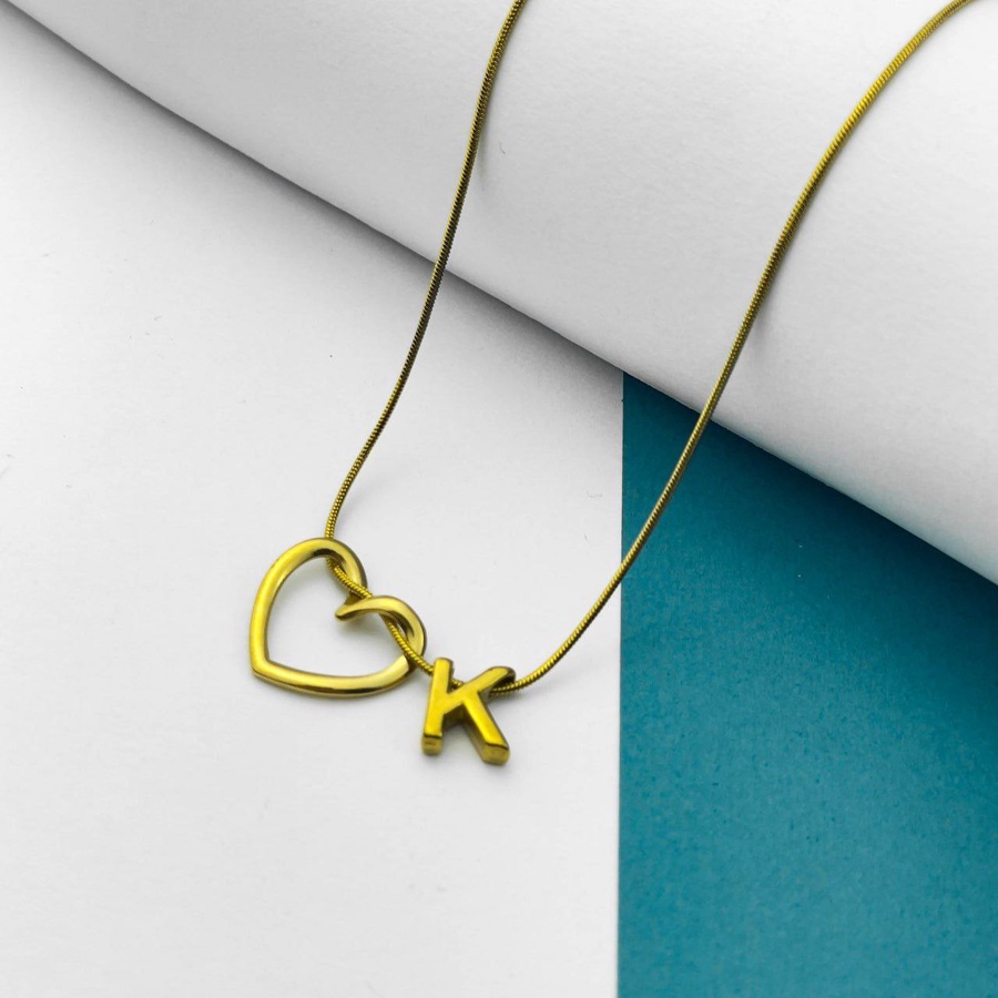 Golden Initial Heart Necklace – Stainless Steel Letter Pendant
