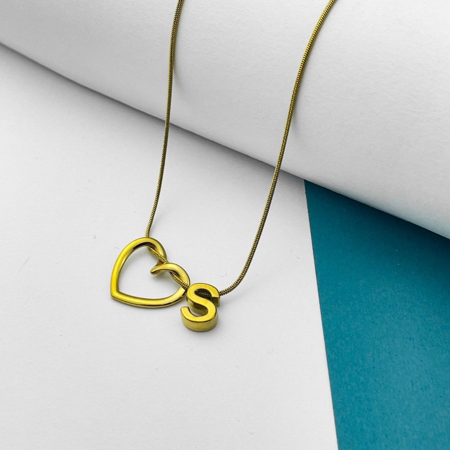 Golden Initial Heart Necklace – Stainless Steel Letter Pendant