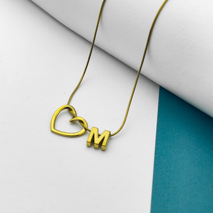 Golden Initial Heart Necklace – Stainless Steel Letter Pendant