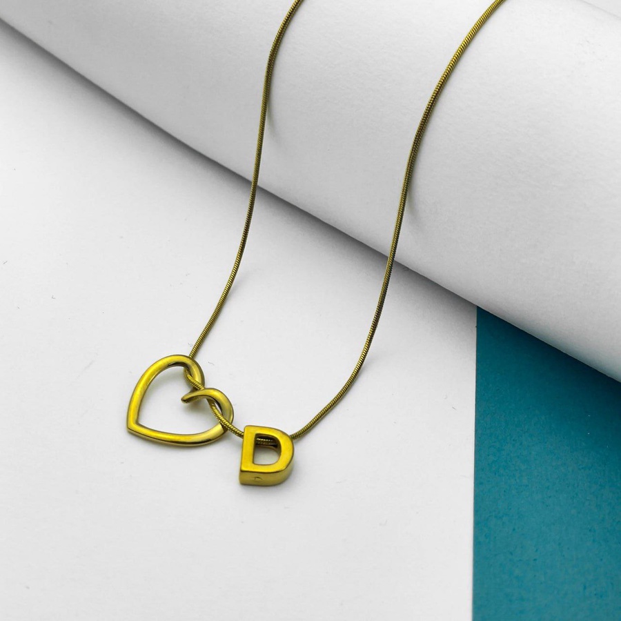 Golden Initial Heart Necklace – Stainless Steel Letter Pendant