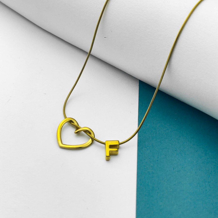 Golden Initial Heart Necklace – Stainless Steel Letter Pendant