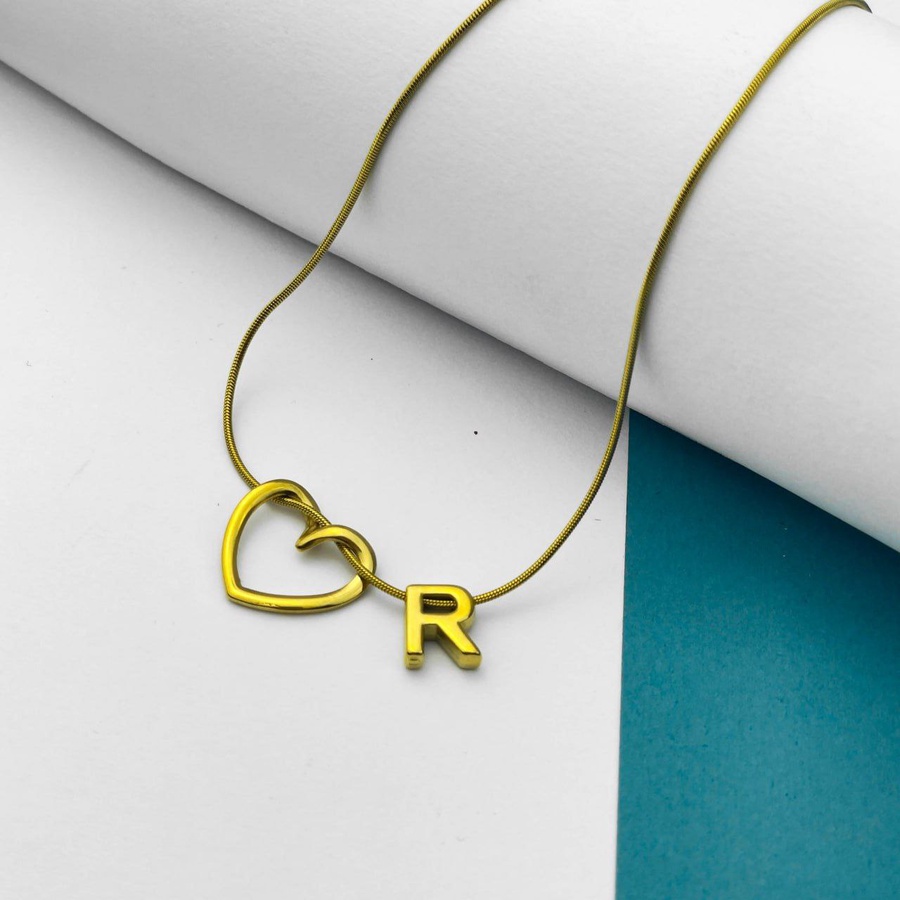 Golden Initial Heart Necklace – Stainless Steel Letter Pendant