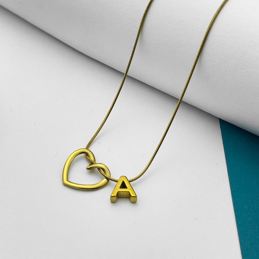 Golden Initial Heart Necklace – Stainless Steel Letter Pendant