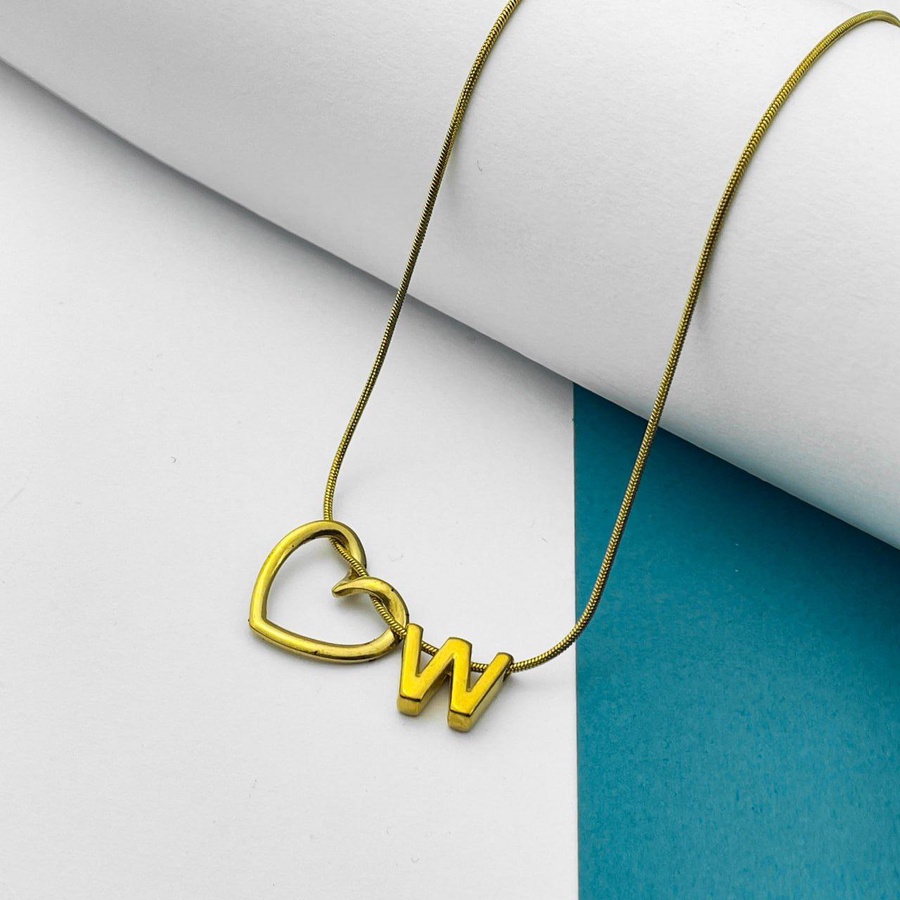 Golden Initial Heart Necklace – Stainless Steel Letter Pendant