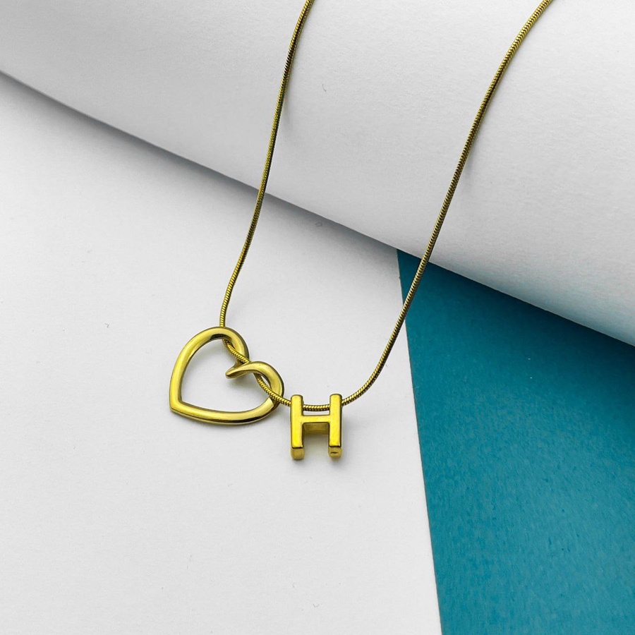 Golden Initial Heart Necklace – Stainless Steel Letter Pendant