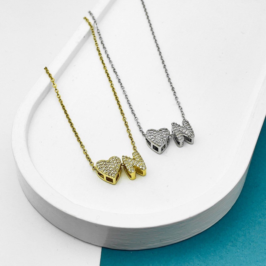 Heart Initial Necklace – Gold & Silver Stainless Steel