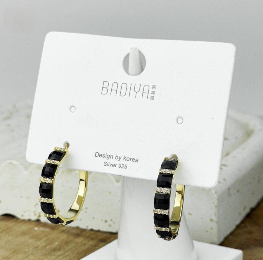 Gold Circle Black Zircon Earrings