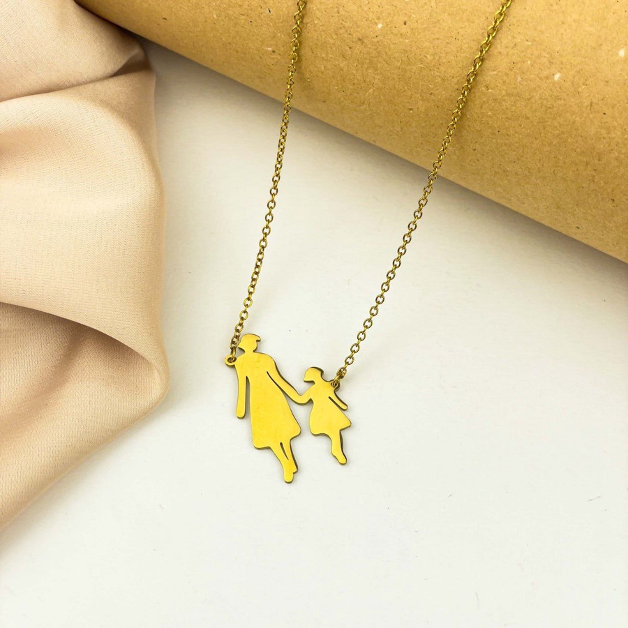 Gold Stainless Steel Mother & Daughter Necklace