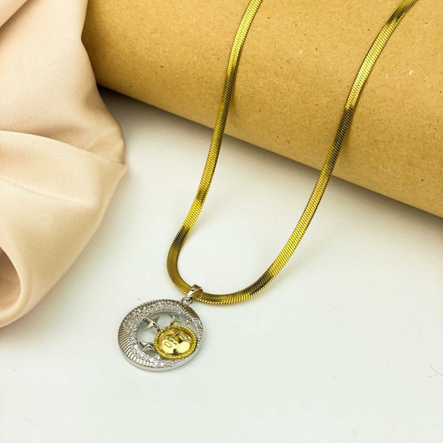 Gold and Silver Sun & Moon Stainless Steel Necklace