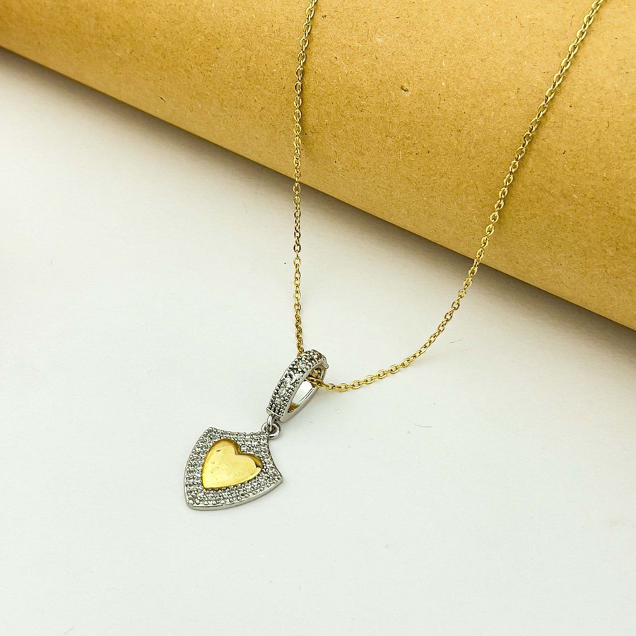 Gold Heart Shield Stainless Steel Necklace