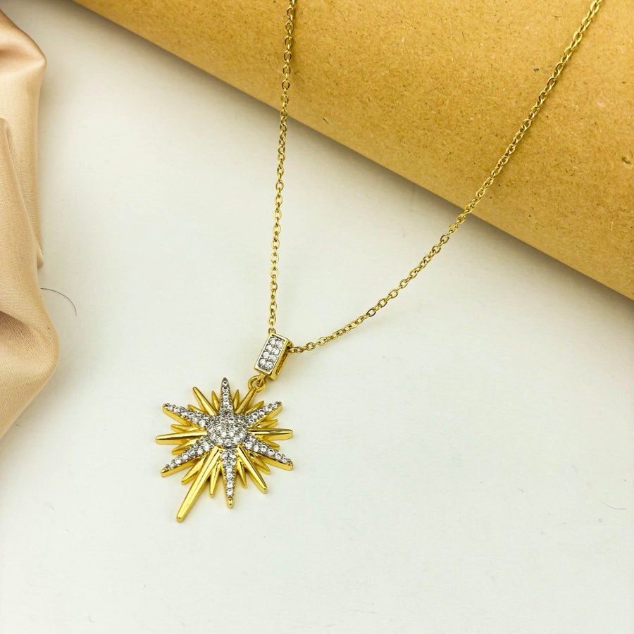 Gold and Silver Circle Sun Stainless Steel Necklace