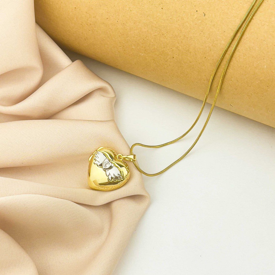 Winged Heart Locket Necklace – Gold Stainless Steel