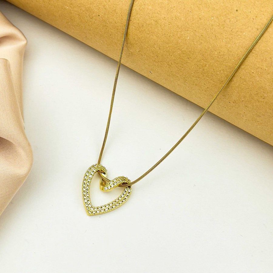 Zircon Heart Necklace – Gold Stainless Steel